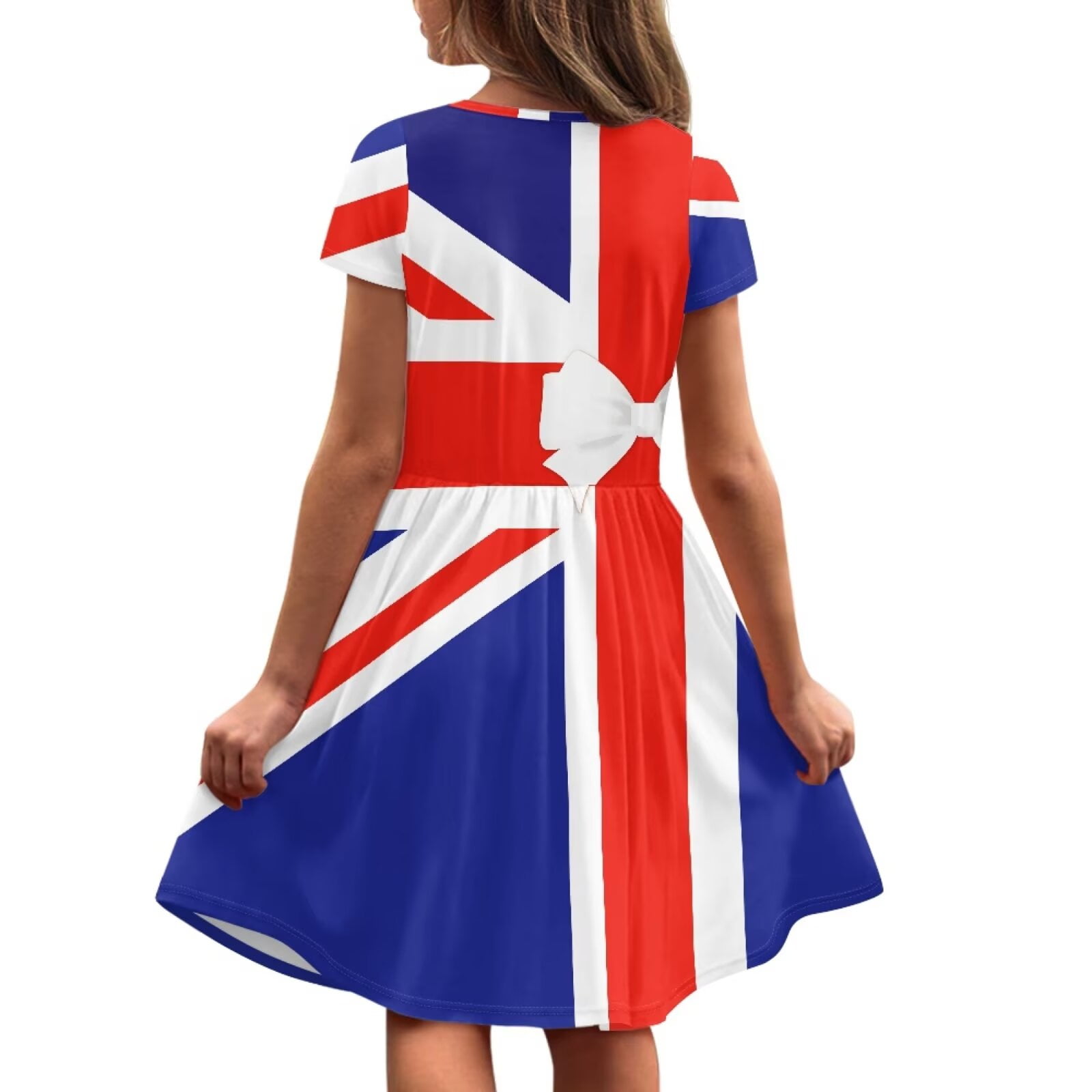 Uourmeti British Flag Patriot Dresses for Girls 2-14Y Soft Short Sleeve Swing Dress Casual Crew Neck A-Line Dresses with Pockets
