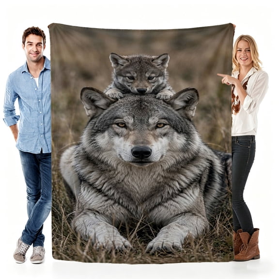 Wolf Family Plush Throw Blanket, Cozy Wildlife Print Blanket for Sofa, Bed, Couch, Rustic Home Decor Gift for Animal Lovers, Daily Warm Use 30x40in(size: very small)