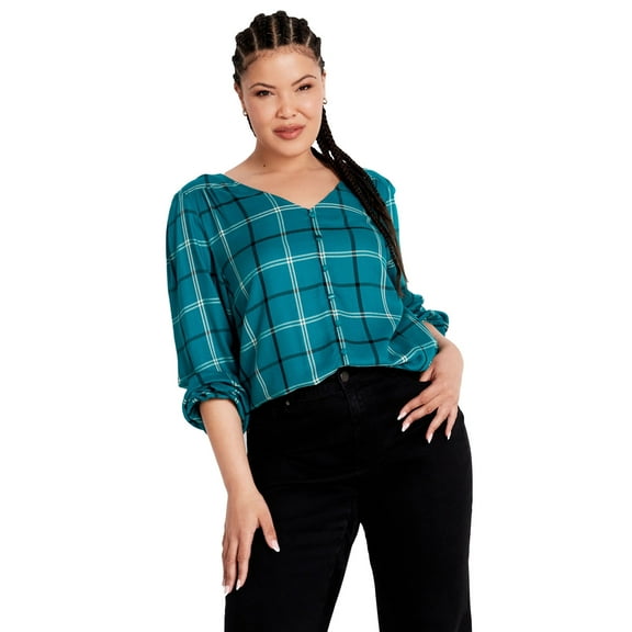 Avenue Women's Plus Size Suki Check Top