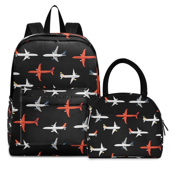 ALAZA Backpack Set Airplanes Black Elementary School Bags Student BookBag with Lunch Bag