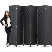 Room Dividers Privacy Screen 6 Panel Partitions Room Dividers Wall Foldable Screen Portable Wood Mesh Woven Design Room Separator Screen for Home Office Bedroom Living Room, Black