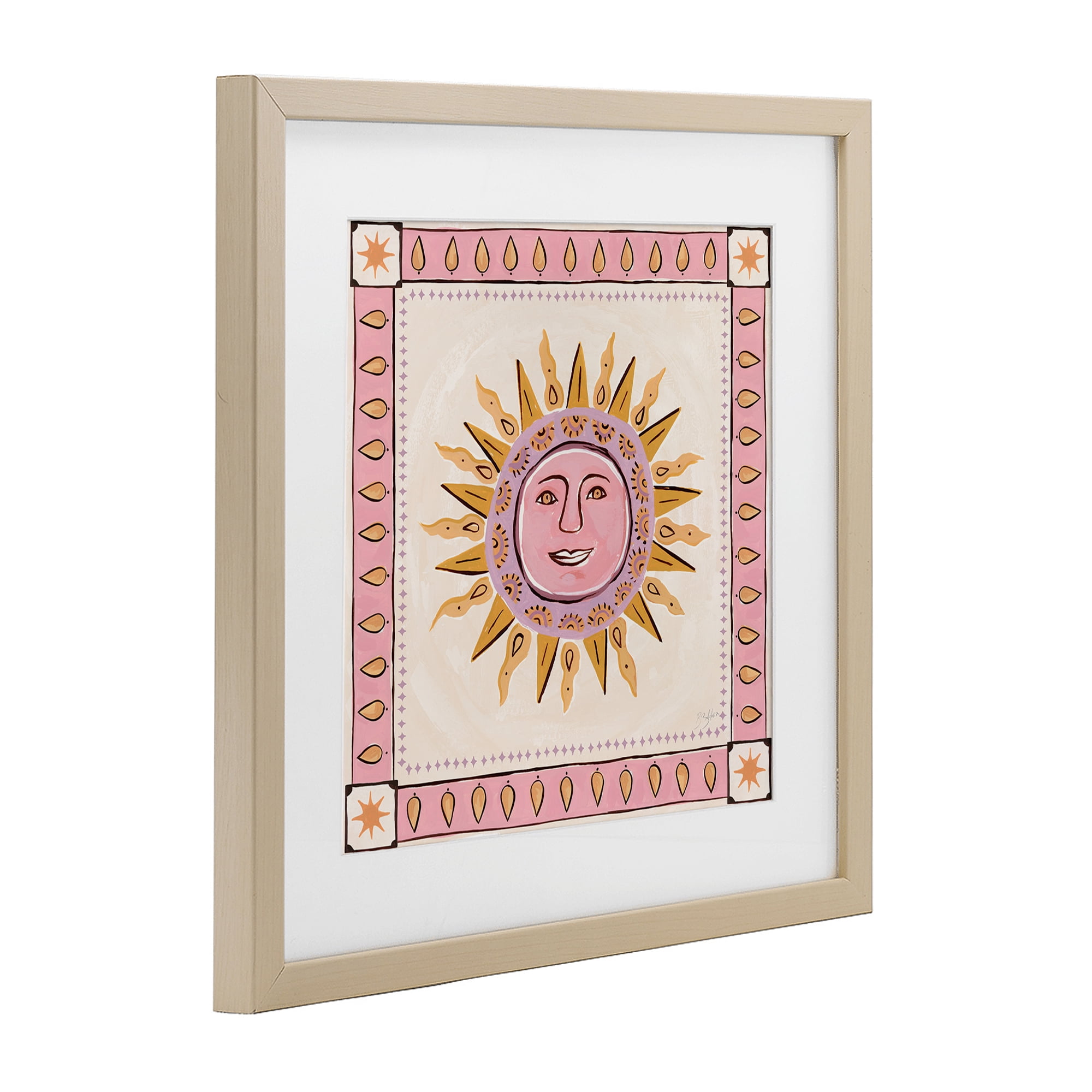 Stupell Industries Smiling Sun with Pink Border Birch Framed Print Under Glass, design by Two If By Sea Studios