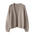 thumbnail image 6 of VISALY Lightweight Knit Cardigans Sweater for Women Chunky Waffle Knit Cardigans Open Front V Neck Oversized Bubble Long Sleeve Cropped Loose Knit Sweater Jacket Plus Sized Casual Coat Light Ashy A, 6 of 6