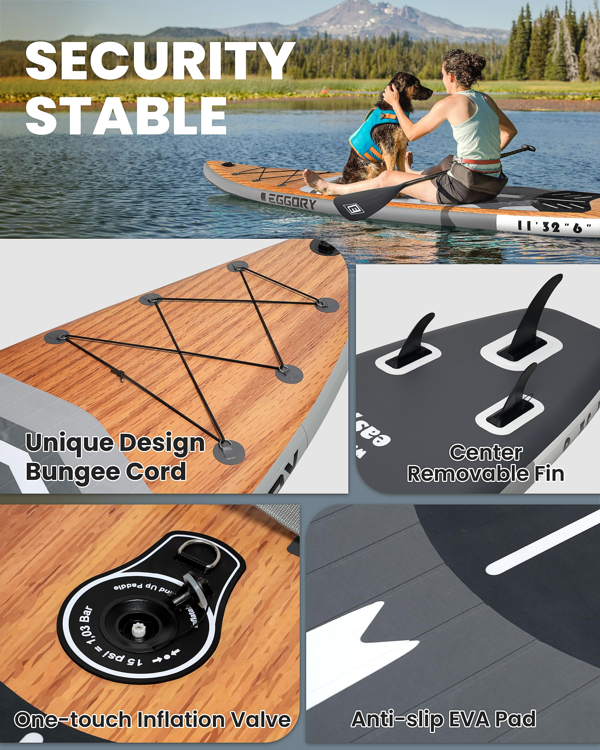 EGGORY Inflatable Stand Up Paddle Boards 11'x32"x6"with Premium SUP Paddle Board Accessories, Wide Stable Design, Anti-Slip Comfort Deck for Water sports for Youth & Adults