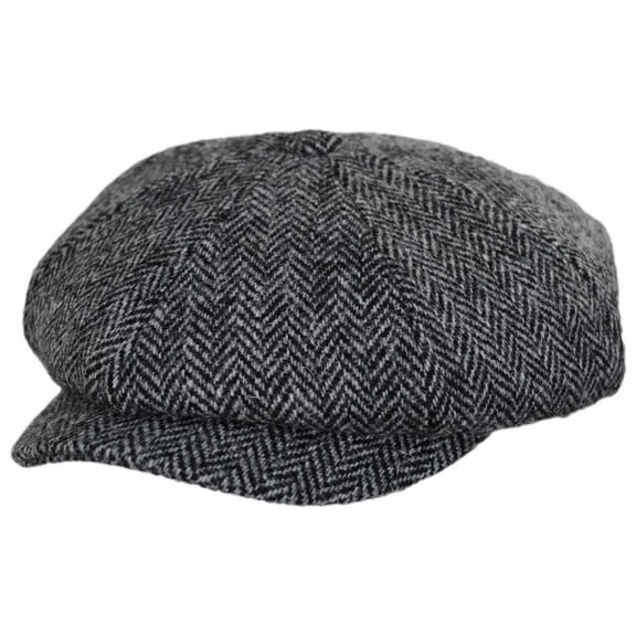 Harris Tweed Castlebay Wool Newsboy Cap - S - Black/Gray