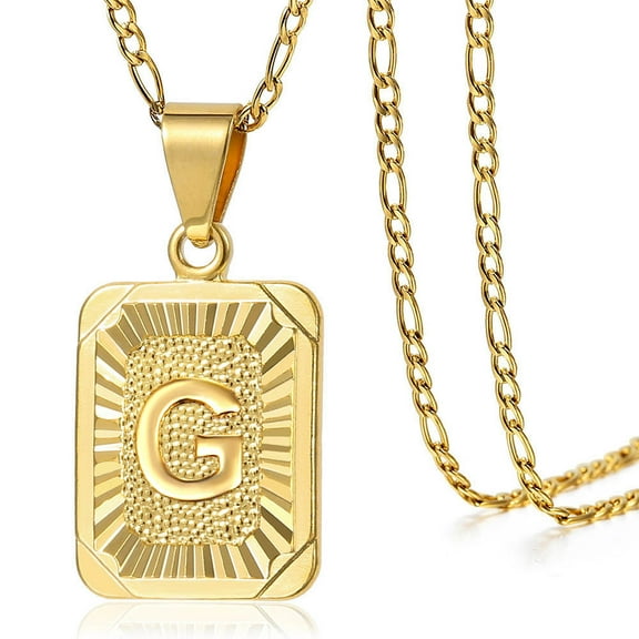 Hermah Yellow Gold Plated Initial Letter Pendant Necklace Figaro Chain 18inch