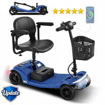 4-Wheel Foldable Mobility Scooter for Seniors, Portable Electric Power Scooter with Stable Anti-Tip Wheels, Rear Brake Light, USB charging port,Supports 330 lbs,Travel Scooter,Blue