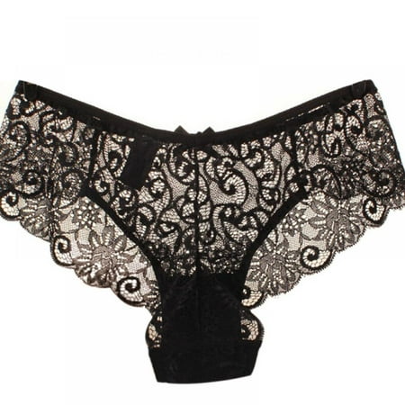 

GOODLY Women s Sexy Full Lace Panties High-Crotch Transparent Floral Bow Soft Briefs Underwear Culotte Femme