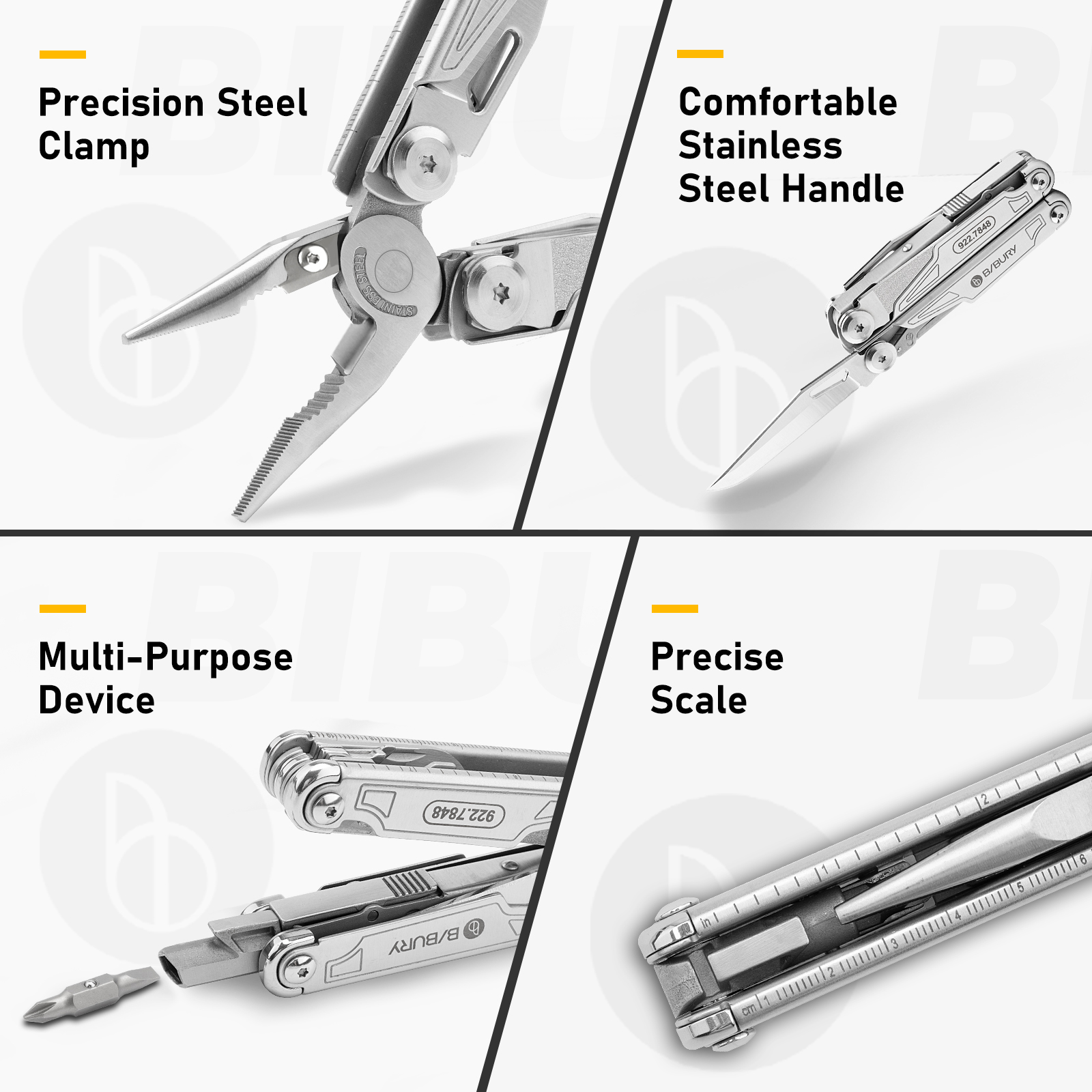 BIBURY Multitool BI2038A, 19-in-1 Stainless Steel Multi Tool with Fold-able Pliers, Screwdriver Sleeve, Scissors, Pocket Knife, Nylon Sheath, Muti-tool for Camping Survival Hiking Hunting Repairing