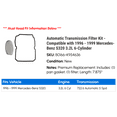 thumbnail image 2 of Automatic Transmission Filter Kit - Compatible with 1996 - 1999 Mercedes-Benz S320 3.2L 6-Cylinder 1997 1998, 2 of 2