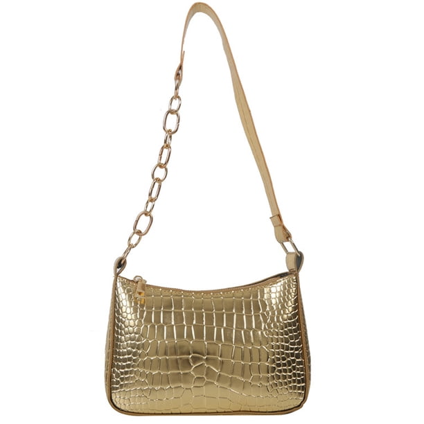 Bolso bandolera de piel sintética con cadena y estampado de cocodrilo estilo retro francés, nuevo, dorado