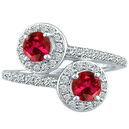 Round Halo cr Ruby & Diamond Forever Wedding Ladies Ring 10k WG 1.92 tcw