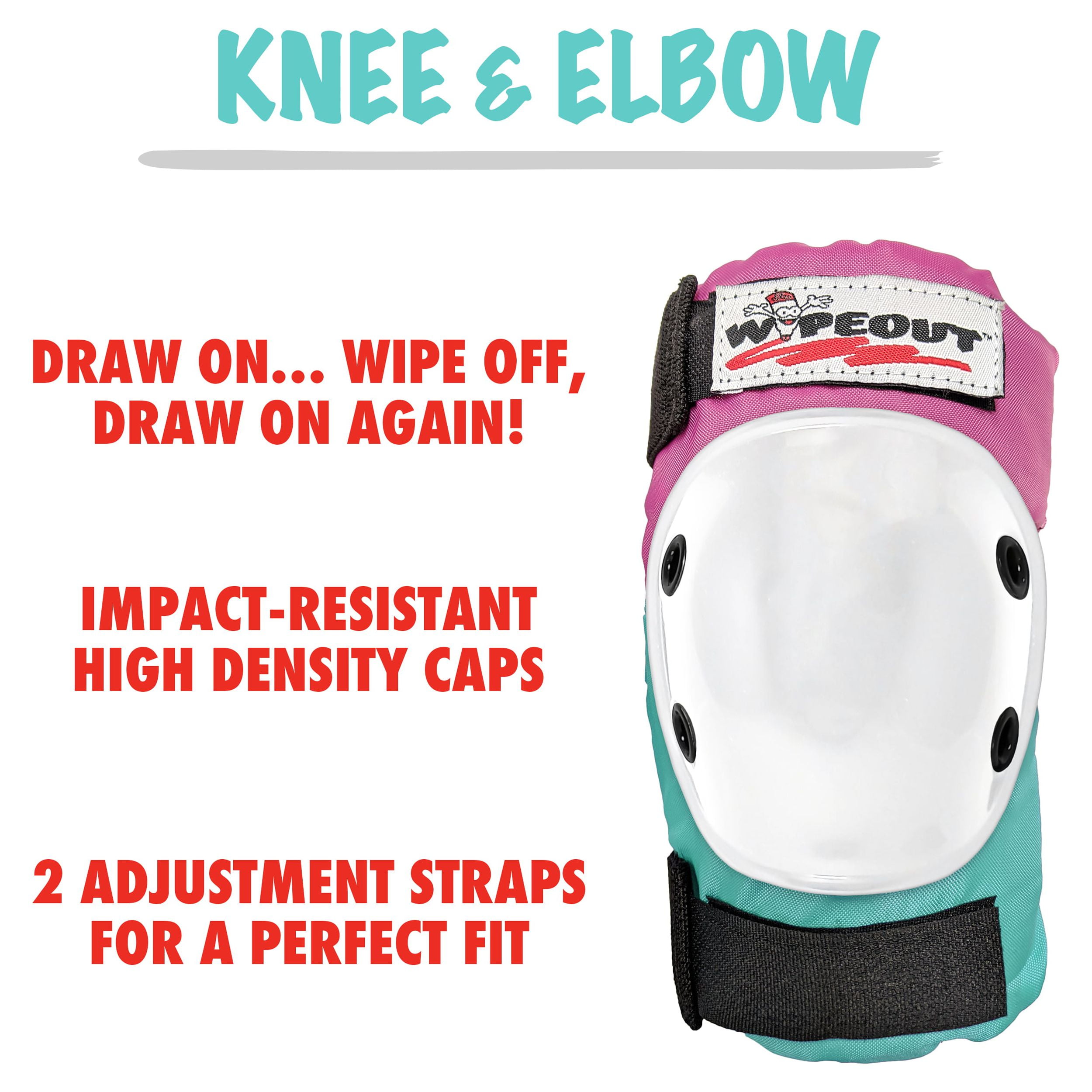 Wipeout 3 Pack Set with Wrist Guards, Knee and Elbow Pads for Bike, Skate, and Scooter, Pink/Teal