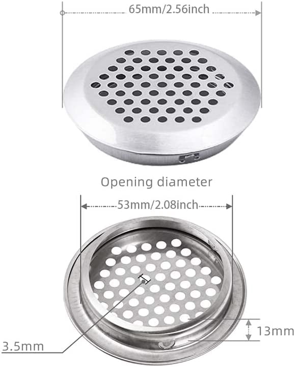 50 Pcs 2 inch Soffit Vents Round, 53mm Stainless Steel Circular Air Vents Mesh Hole for Kitchen Bathroom Cabinet Wardrobe, Shoe Cabinet