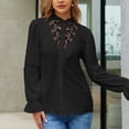 thumbnail image 2 of Blusa negra de manga larga con aberturas y botonadura sencilla, talla M Blusa retro de encaje con volantes, 2 of 6