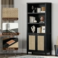 thumbnail image 4 of SICOTAS Rattan 5 Tier Bookshelf Set, Black 5-Shelf Library Bookcase, 4 of 8