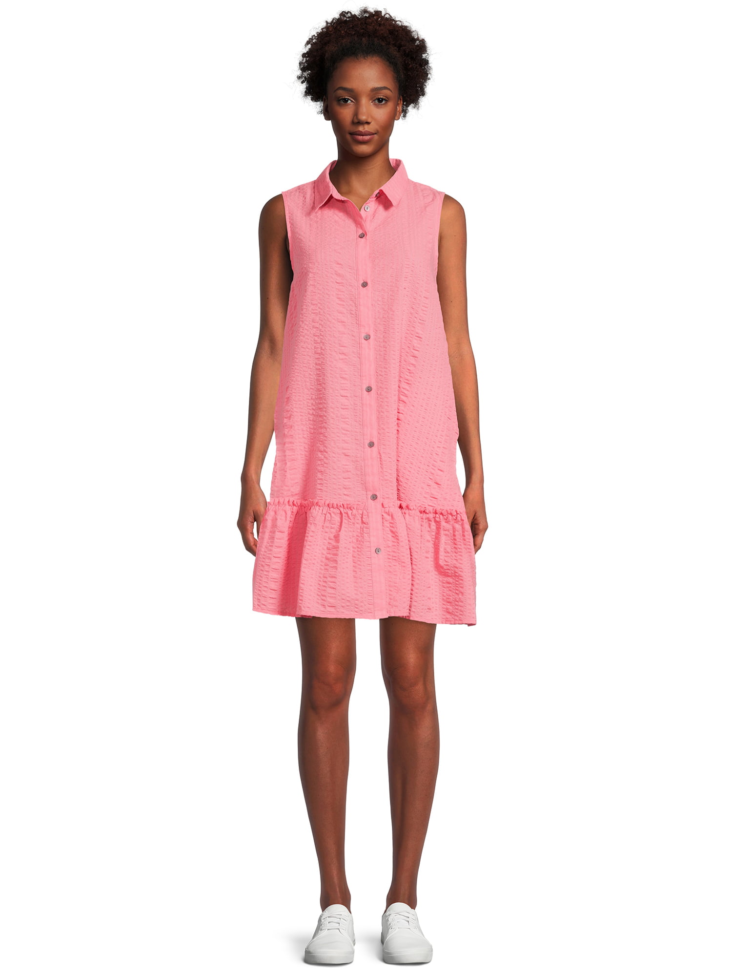 Time and Tru Women's Sleeveless Shirt Dress - Walmart.com