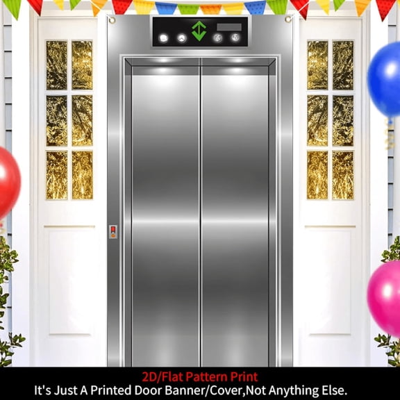1 piece, 2D flat elevator door design background banner, door cover decoration banner, party supplies, home decoration, suitable for indoor and outdoor party decoration, photo props, 35.43x70.86 inch