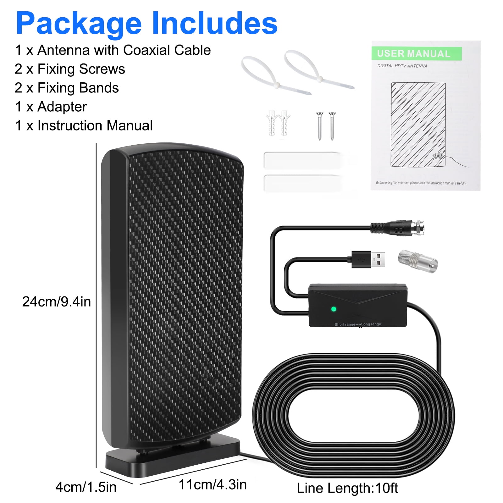 DISEN Indoor TV Antenna, 500 Miles Range 360° Reception Amplified HD Digital TV Antenna for Smart/Older TV, Support 4K 8K 1080p, 10FT Coax Cable, Black