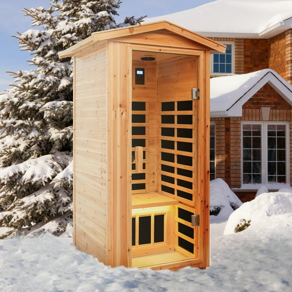 1 Person Outdoor Home Far Infrared Sauna, 1560W Old Fir Outdoor Infrared Sauna Dry Sauna with Color Lighting & Bluetooth Speaker Reading light & Touch control for Backyard