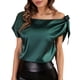 thumbnail image 1 of Blusa sin mangas con hombros descubiertos de color liso para mujer Jersey con lazo Blusa con lazo de color puro Top Verde negruzco M, 1 of 8