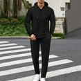 thumbnail image 2 of Brondbend Mens 2 Piece Sweatsuits Sets Jogging Suits for Men Hooded Long Sleeve Button Sweatshirt Solid Pocket Sweatpants Tracksuits Loose Fall Winter Comfortable Gym Sport Suits,Black, 2 of 7