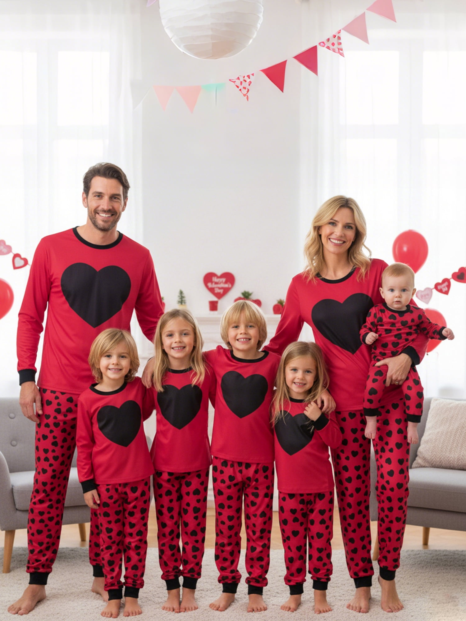 Valentines Day Matching Family Pajamas Set Love Heart Pattern Family Matching Outfits