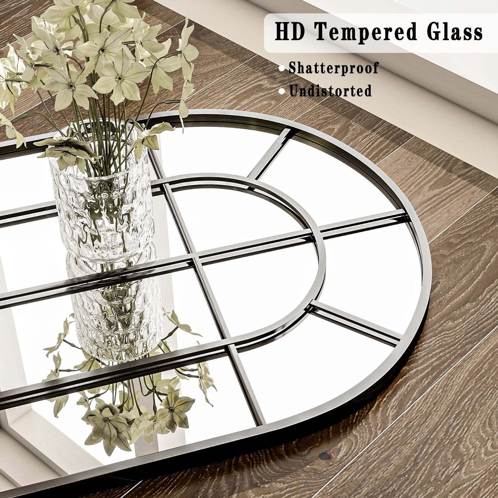 GRAHMCY 69" x 25" Arched Full Length Mirror Windowpane Mirror Full Body Floor Mirror, Black