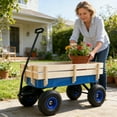 thumbnail image 5 of Outdoor Garden Wagon Cart with Wood Rails & Air Tires,All-Terrain Pull Cart for Yard Work, Hauling, Beach, and Camping,176lbs Capacity,Blue, 5 of 9