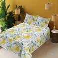 thumbnail image 2 of Ambesonne Citrus Fitted & Flat Sheet with Shams 4 Pcs Set, Lemon Garden Scene Floral, King, Mustard Peacock Green, 2 of 5