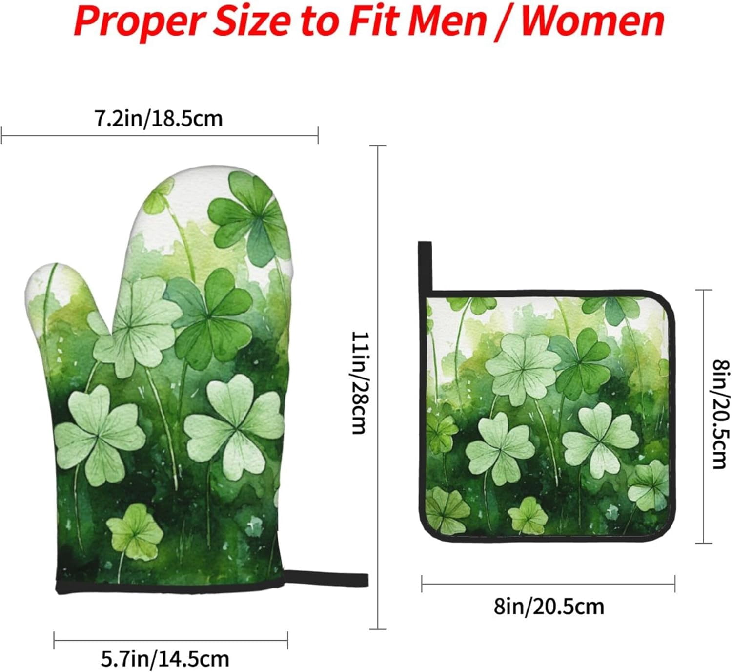 Spring Clovers St Patricks Day Oven Mitts and Pot Holders Sets Lucky Shamrock Kitchen Mittens Heat Resistant Cooking Oven Gloves Non-Slip Hot Pads for Baking Hot Pans Decor