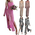 thumbnail image 5 of PENGXIANG Robe Longue à Paillettes Transparente Manches Longues Robe Moulante Maxi Robe en Maille Creuse pour Fête Club, 5 of 5