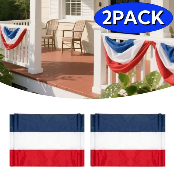 Patriotic Wall Decor 4th of July Fence Decorations American Flag Patriotic Bunting Red White Blue Banners Garlangs for Veterans Day Memorial Days Celebration Porch 1.96ft x 6.56ft 2-Pack