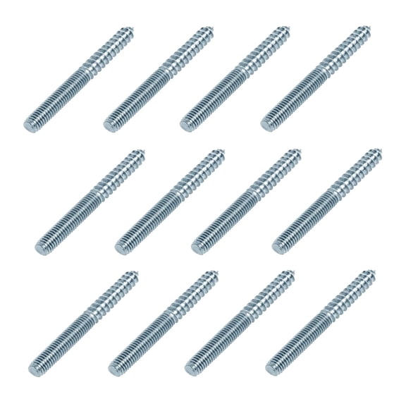 12-Pack (M6*60) Hanger Bolts - Zinc-Plated Carbon Steel Double-Headed Screws - Self-Tapping Dowel Screws for Wood Furniture Legs, Stairs & Railings