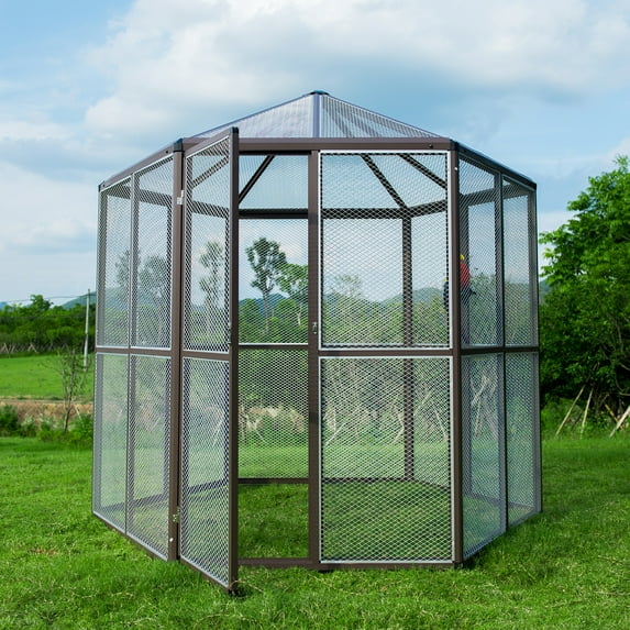 Walcut Large Aluminum Hexagonal Walk-in Bird Aviary Cages Parrot Macaw Reptile