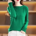 thumbnail image 6 of WTOBBY Women's Casual Round Neck Knitted Long Sleeve Undershirt, One-Shoulder Sweater Design for Unique and Fashionable Layering and Daily Wear,Dark Green M, 6 of 6