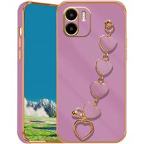 Compatible with Redmi A2 Case Silicone with Love Heart Chain, Ultra Slim Soft Xiaomi Redmi A2 Phone Case Shockproof Bumper Protective Cases for Women (Purple)