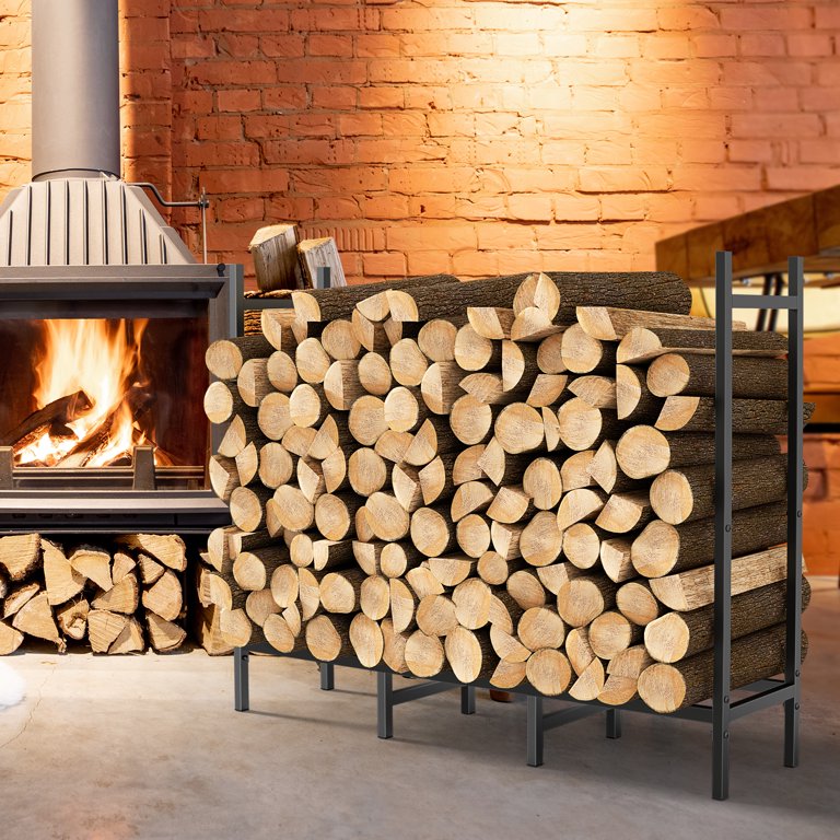 Metal Firewood Rack Stand 4 ft Log Holder Heavy Duty，Outdoor - Walmart.com
