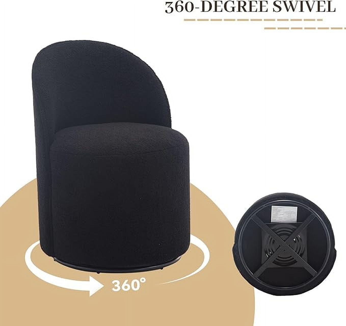 Guyou 360° Swivel Barrel Dining Chair Set of 1, Mid-Century Modern Upholstered Barrel Accent Chair, Sherpa Round Vanity Chair for Dining Room Living Room Bedroom, Black