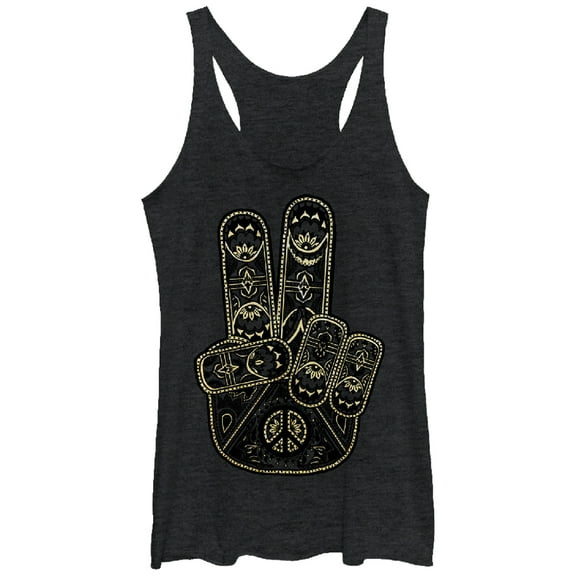Women's CHIN UP Henna Peace Hand  Racerback Tank Top Black Heather Medium