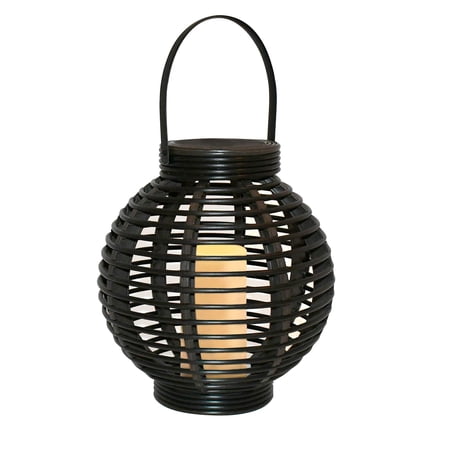 LumaBase Solar Powered Basket Lantern with LED Candle and Hanging Hook