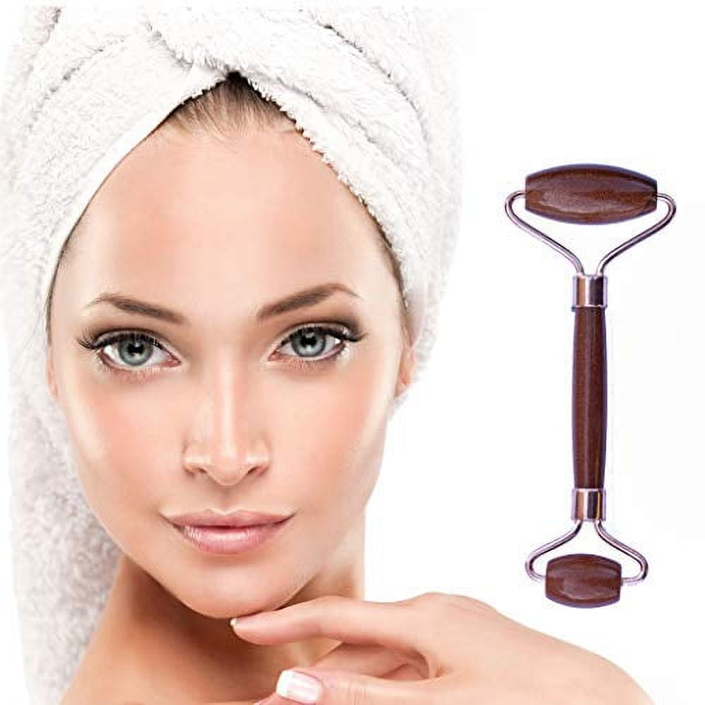 Face Roller Massager - Real Crystals and Gemstones - Massaging Tools for Face, Eyes, Chin, Neck and Anti-Aging - Gua Sha Alternative (Brown Goldstone)