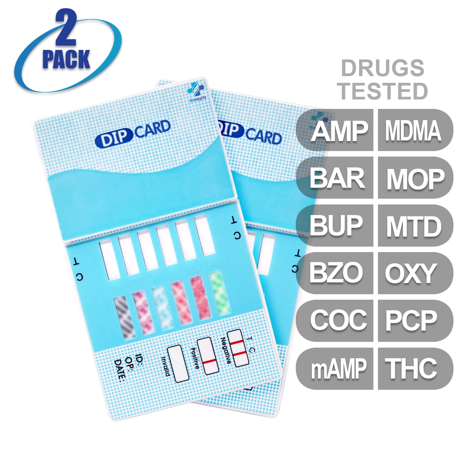 Mintegrity [2pk] - 12-Panel Dip Card Instant Urine Drug Test - (AMP/BAR/BUP/BZO/COC/mAMP/MDMA/MOP/MTD/OXY/PCP/THC) #MI-WDOA-6125