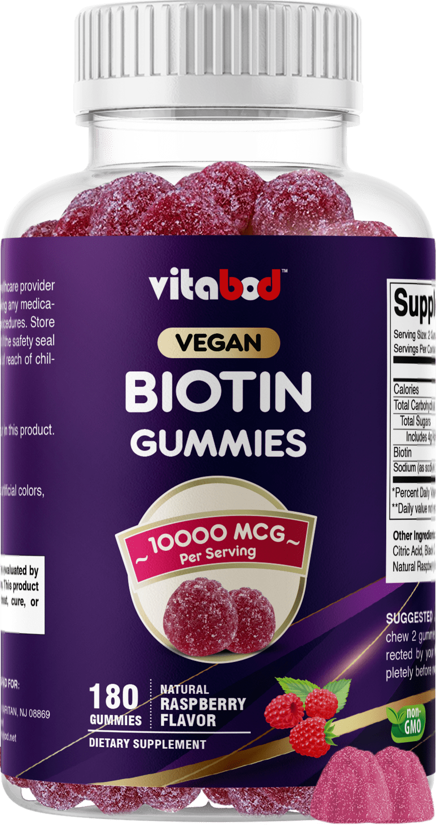 (3 pack) VITABOD Biotin Gummies 10000mcg for Healthy Hair, Skin & Nails Growth Vitamins for Women, Men & Kids - Vegan, Non-GMO, Hair Growth Supplement 180 Gummies