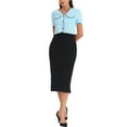 thumbnail image 2 of INSPIRE CHIC Women's Tweed Jacket Contrast Color Button Down Short Sleeve Work Office Blazer Light Blue M, 2 of 5