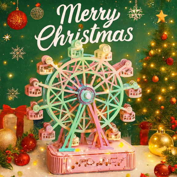 Christmas Wooden Ferris Wheel Music Box DIY Puzzle – Nostalgic Carnival Ride, Creative Gift for Adults & Teens