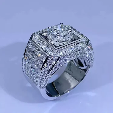 3.20 Ct Round Cut White Moissanite Men's Pinky Ring 14K White Gold Plated
