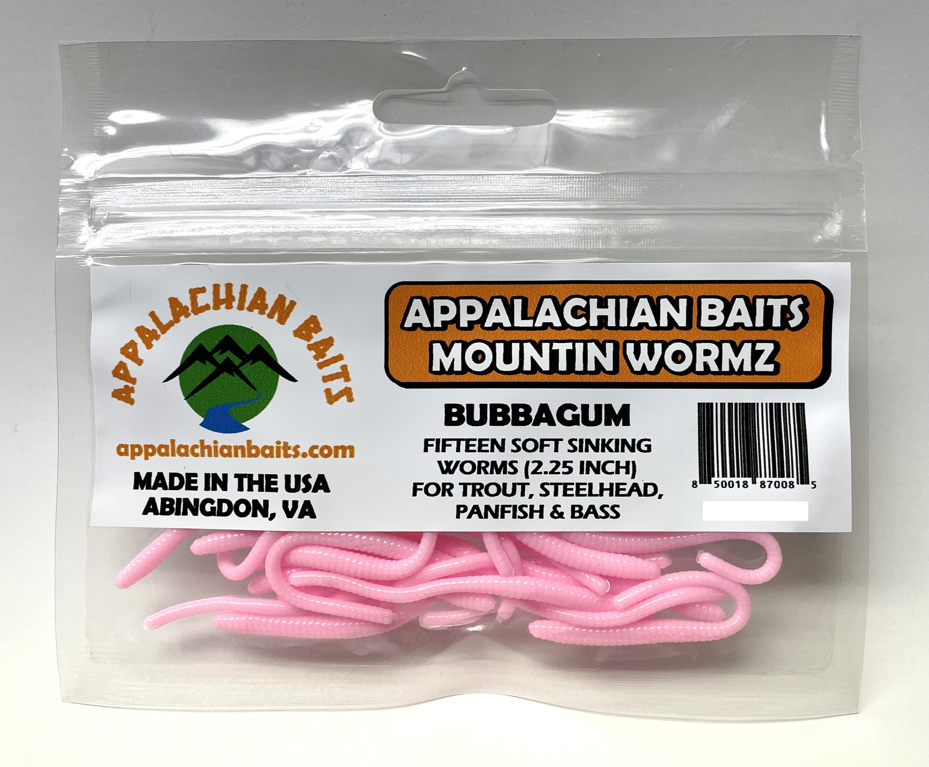 Appalachian Baits Mountin Wormz Bubbagum 2 1/4" Soft Sinking Fishing