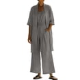 thumbnail image 2 of Mifsaly Two Piece Linen Sets for Women Open Front Long Cardigan and High Waisted Wide Leg Jumpsuits with Pockets Lightweight Flowy Summer Casual Vacation Matching Outfits Gray,XXL, 2 of 8