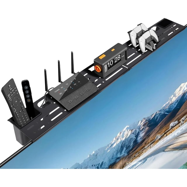 TV Top Shelf .Steel Floating TV Stand with Storage Boxes Monitor Shelf Media Boxes Game Console Router and Remote Control DVD Storage Shelves